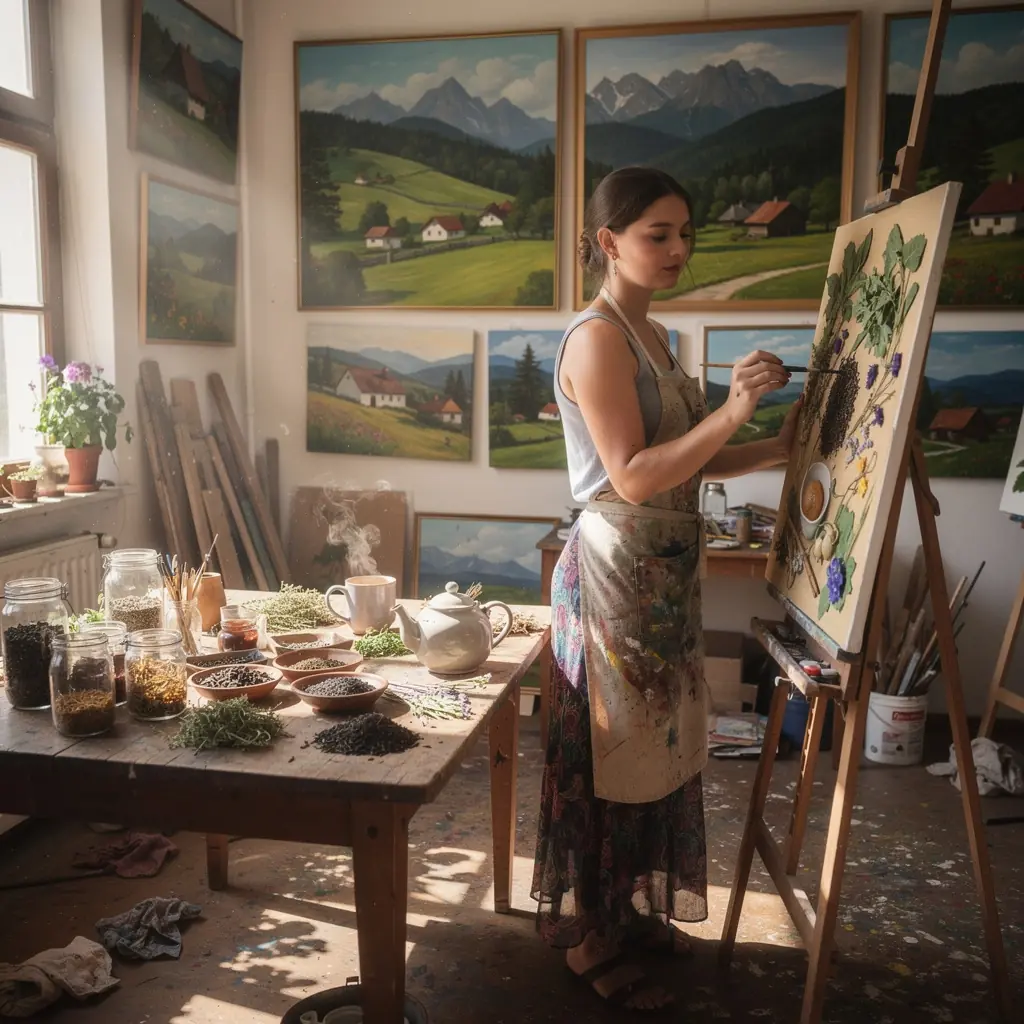 Sušené kvety a bylinky usporiadané na drevenom stole