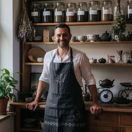 Zelený čaj s kvetmi harmančeka a medovkou, podávaný v tradičnej keramickej šálke.
